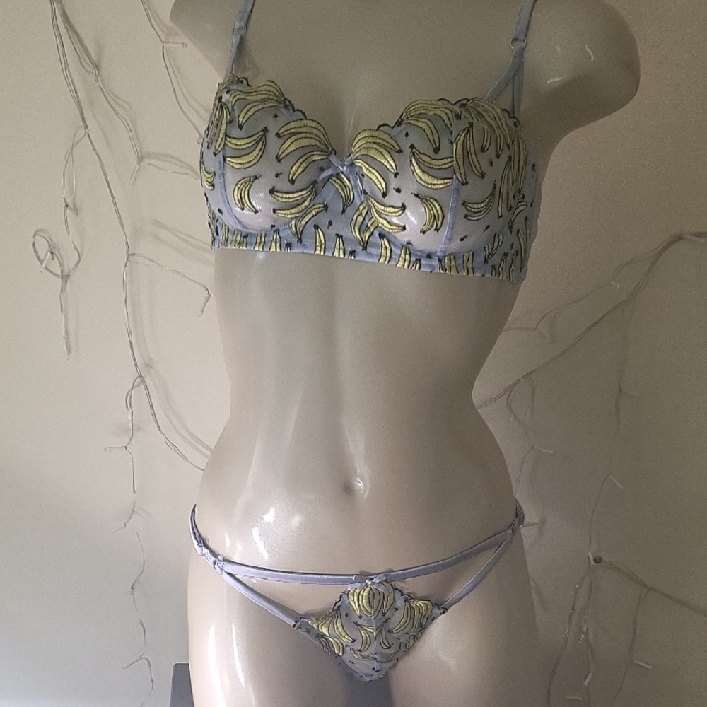 Fleur Du Mal Limited Collection Banana Print Lingerie Set New With Tag Lot 076